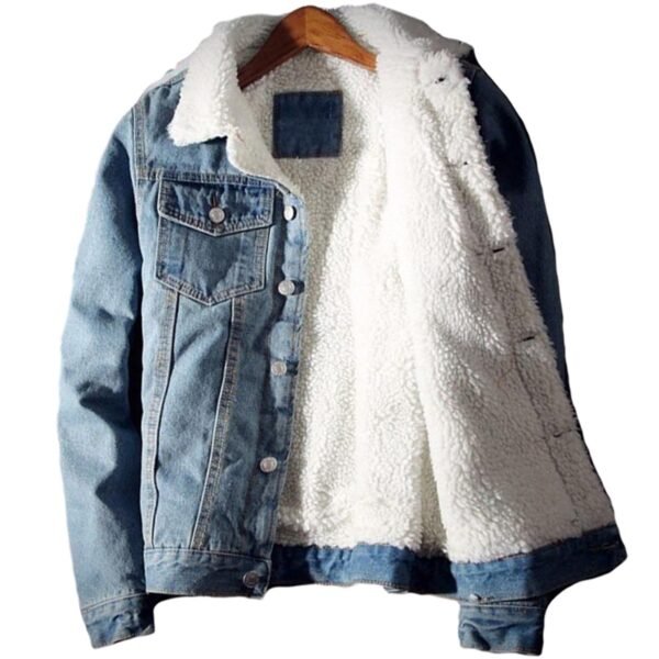 Men's Warm Fleece Denim Jacket with Fur
