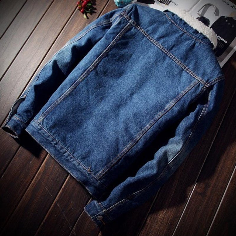 Men's Warm Fleece Denim Jacket with Fur