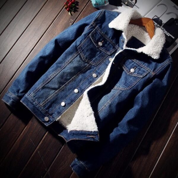 Men's Warm Fleece Denim Jacket with Fur - Image 7