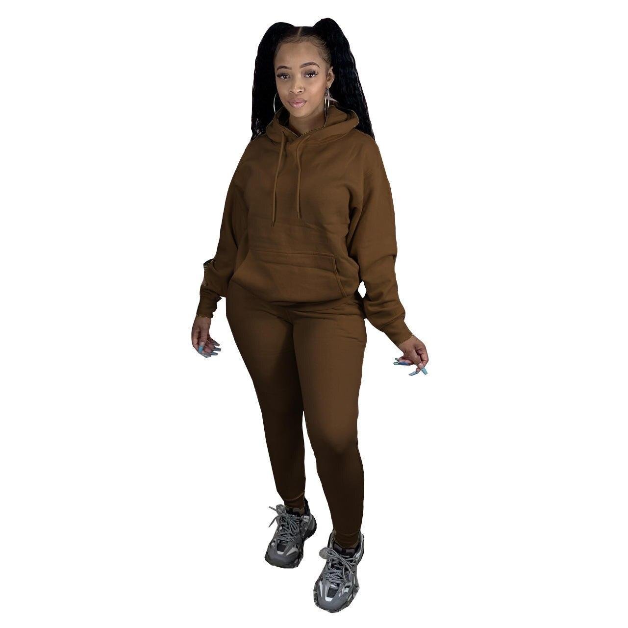 Women's Solid Color Hoodie and Joggers 2 Pcs Set