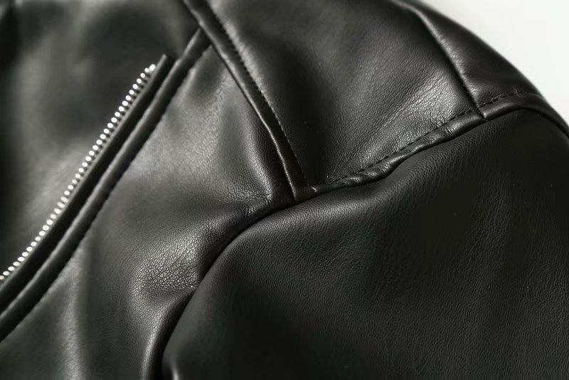 Black Women's Leather Jacket with Hood