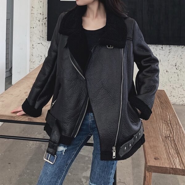Women's Warm Winter PU Leather Jacket - Image 6