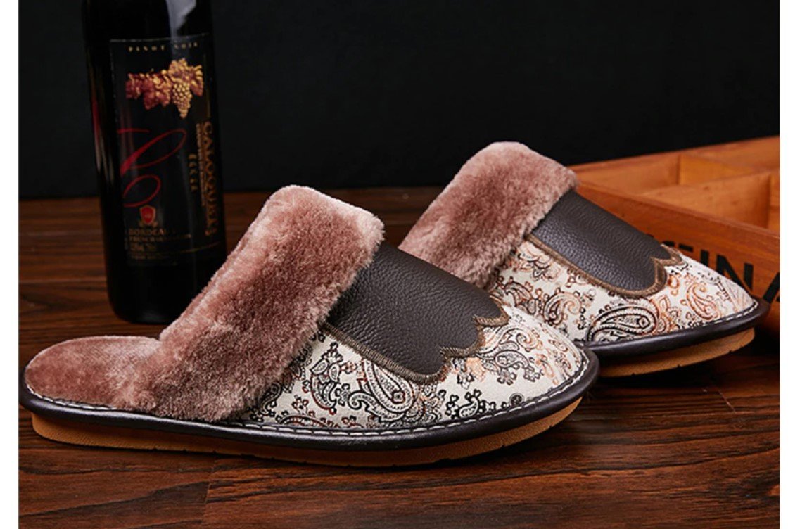 Men's Luxury Fur and Leather Slippers
