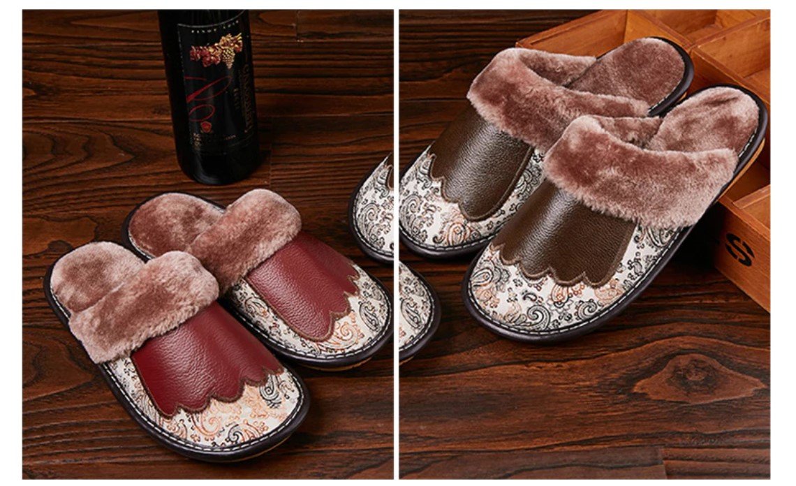 Men's Luxury Fur and Leather Slippers