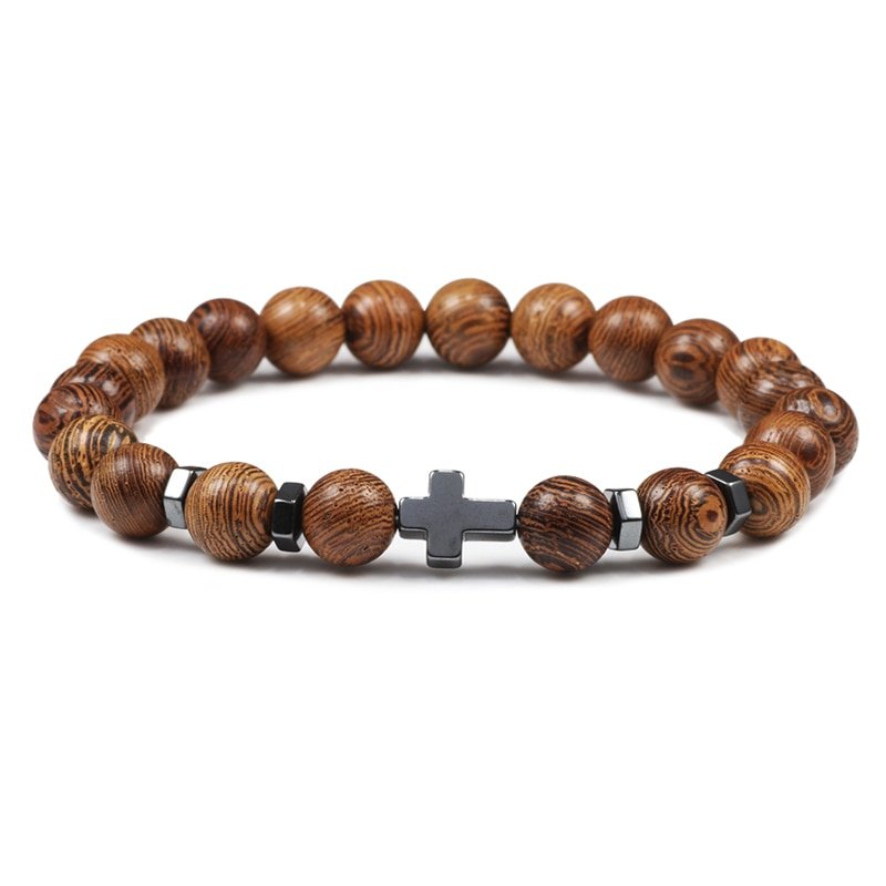 Hematite Cross Beaded Bracelet