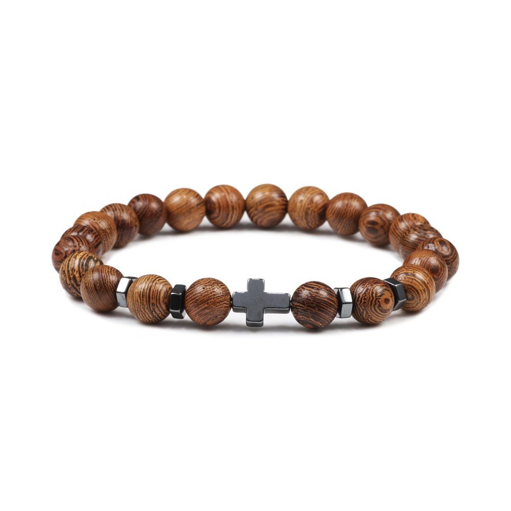 Hematite Cross Beaded Bracelet