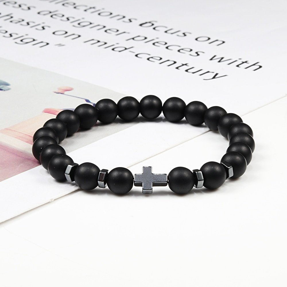 Hematite Cross Beaded Bracelet