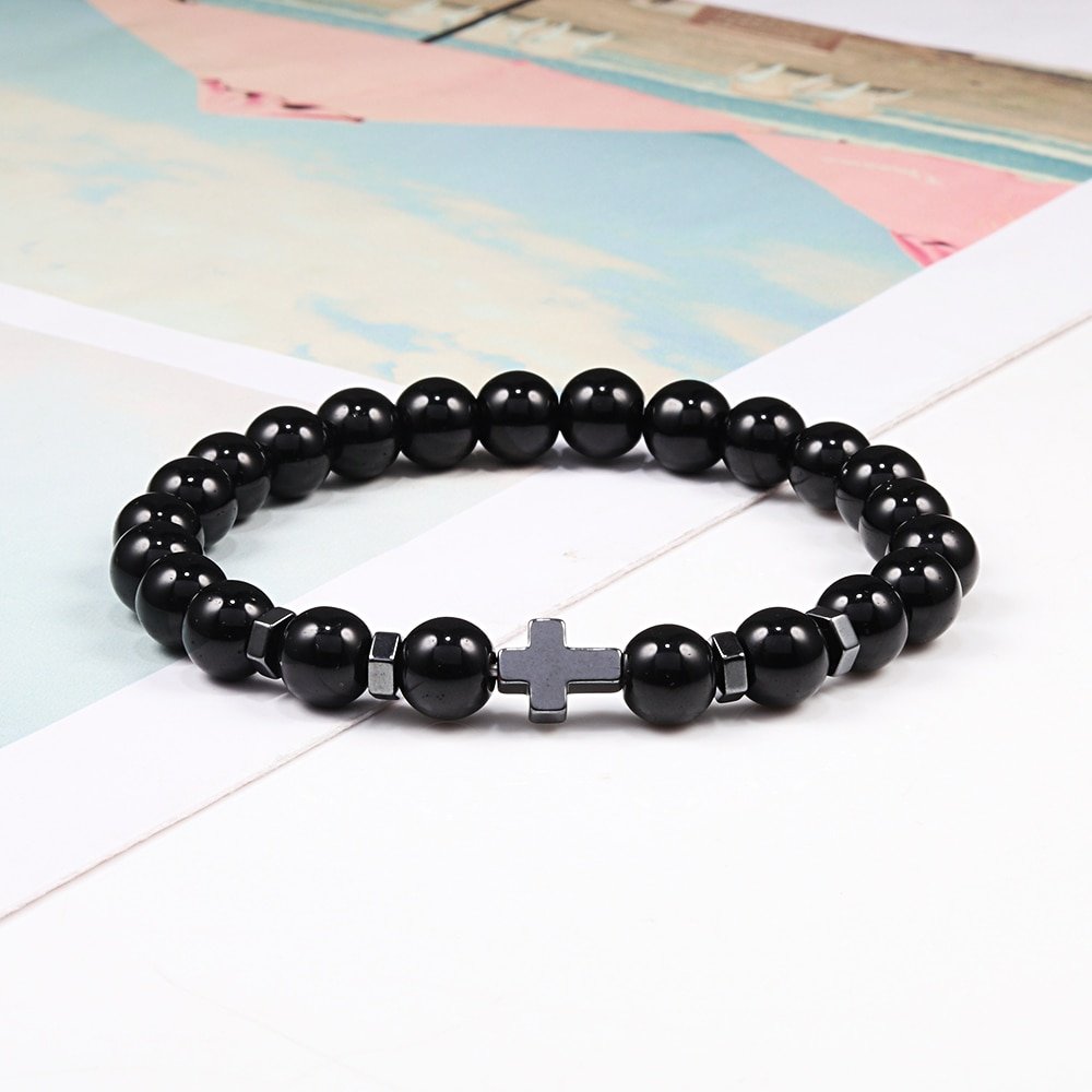 Hematite Cross Beaded Bracelet