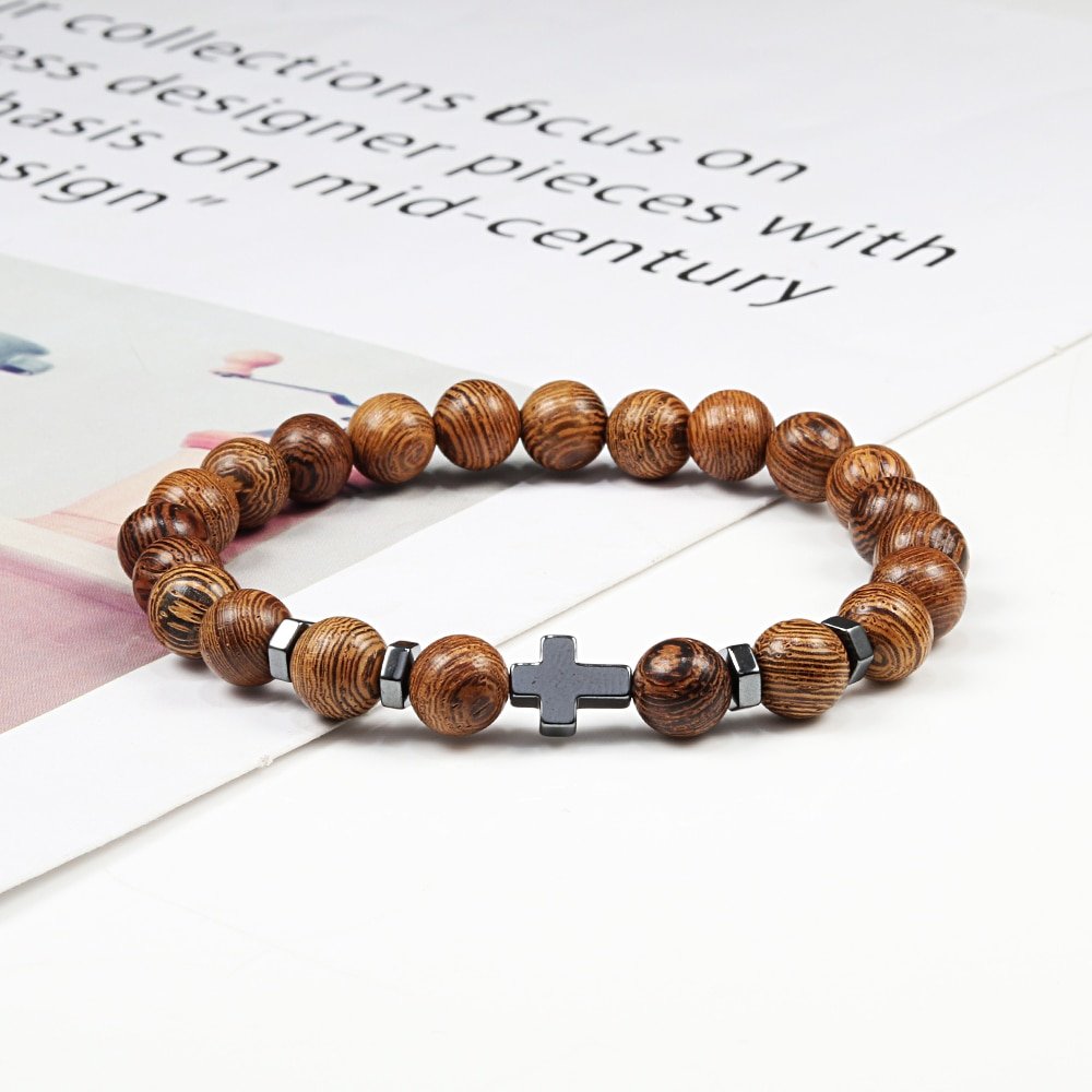 Hematite Cross Beaded Bracelet