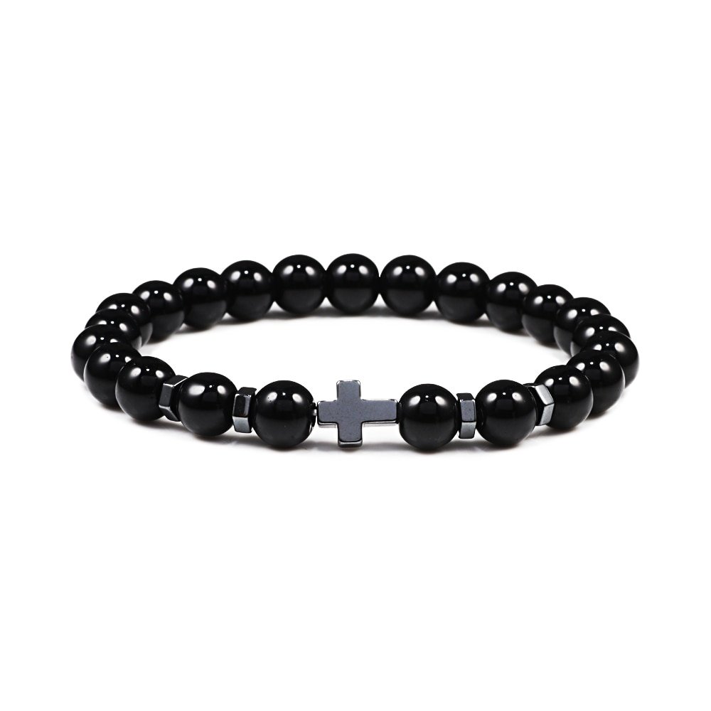 Hematite Cross Beaded Bracelet