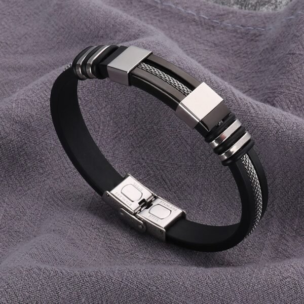 Men's Stainless Steel and Silicone Black Bracelet - Image 6