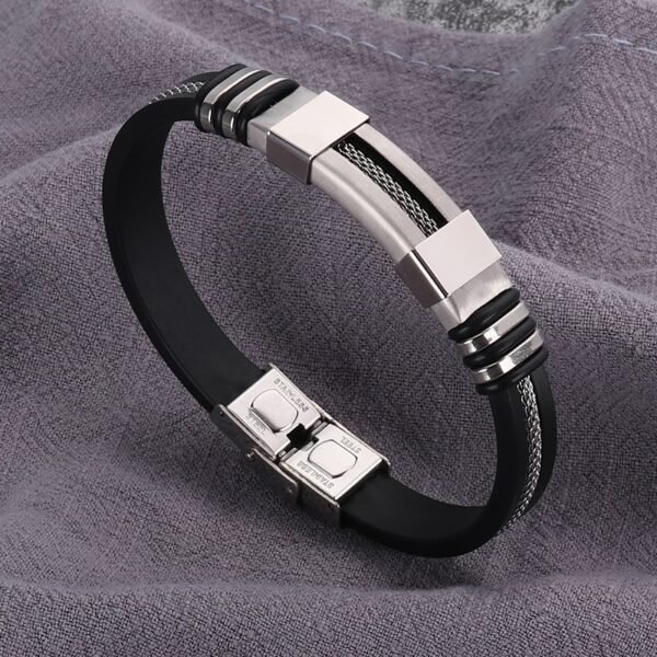 Men's Stainless Steel and Silicone Black Bracelet - Image 5