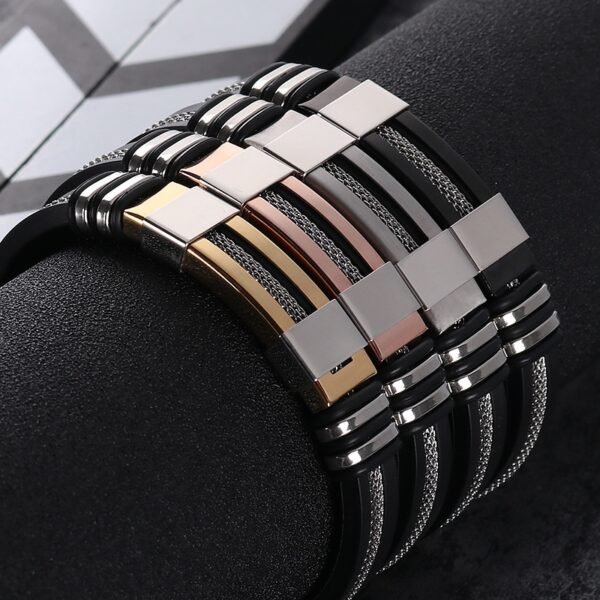 Men's Stainless Steel and Silicone Black Bracelet