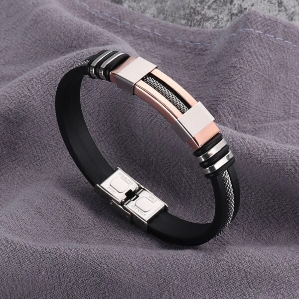Men's Stainless Steel and Silicone Black Bracelet - Image 7