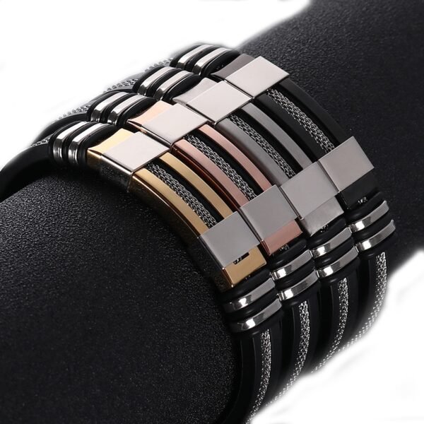 Men's Stainless Steel and Silicone Black Bracelet - Image 4