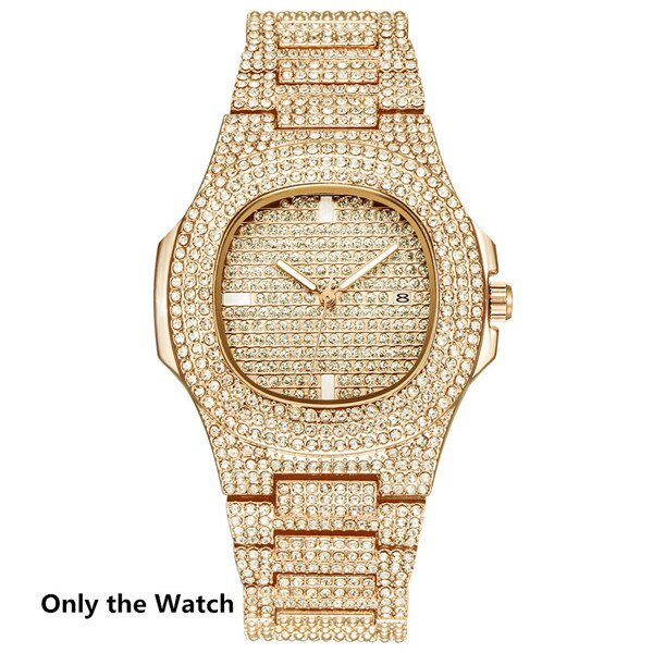 Gold / Silver Necklace+Watch+Bracelet Iced Hip-Hop Style Jewelry Set