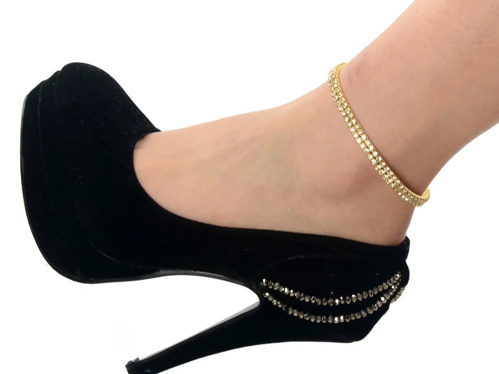 Rhinestone Women's Ankle Bracelet in Gold and Silver