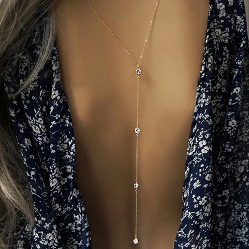 Gold Crystal Back Necklace for Women
