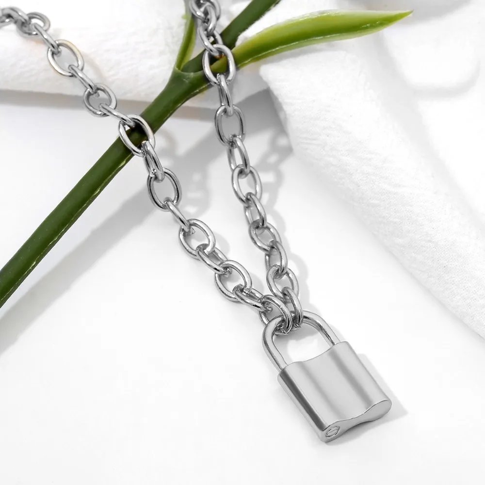 Gold and Silver Padlock Pendant Necklace for Women
