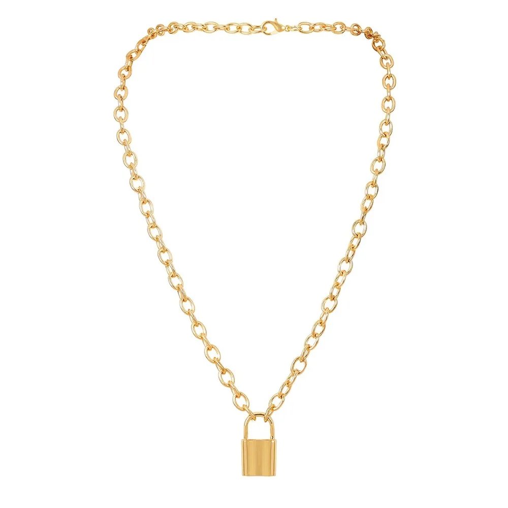 Gold and Silver Padlock Pendant Necklace for Women