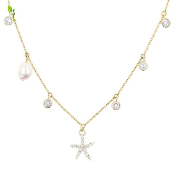Minimal 14k Gold Starfish Natural Pearl Necklace For Women - Image 7