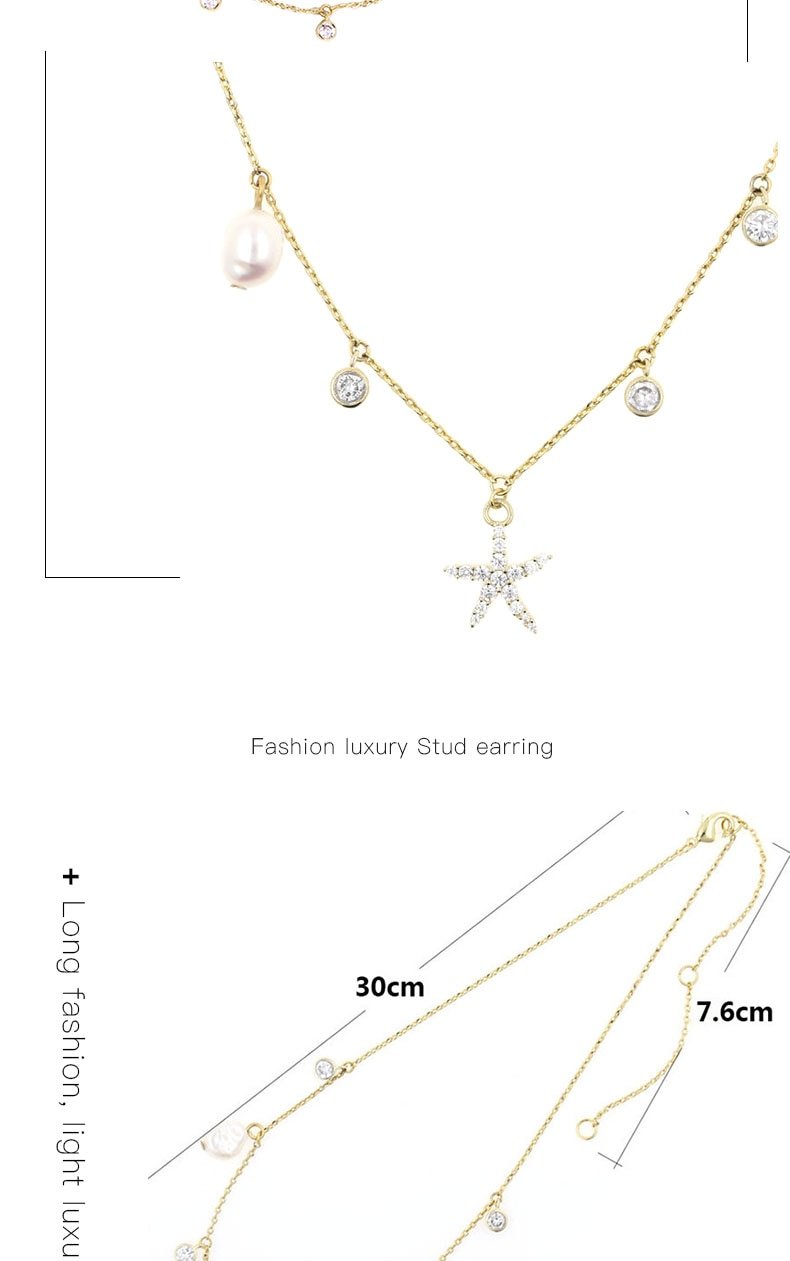 Minimal 14k Gold Starfish Natural Pearl Necklace For Women