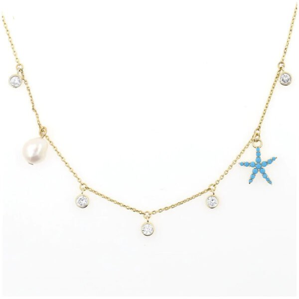 Minimal 14k Gold Starfish Natural Pearl Necklace For Women - Image 4