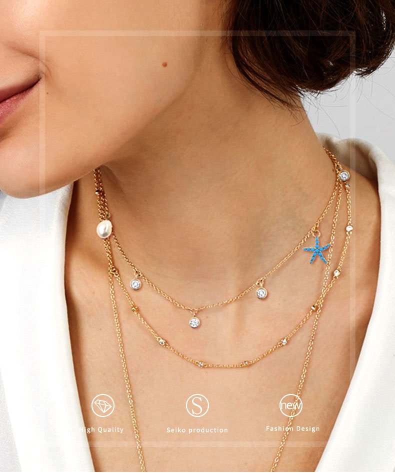 Minimal 14k Gold Starfish Natural Pearl Necklace For Women