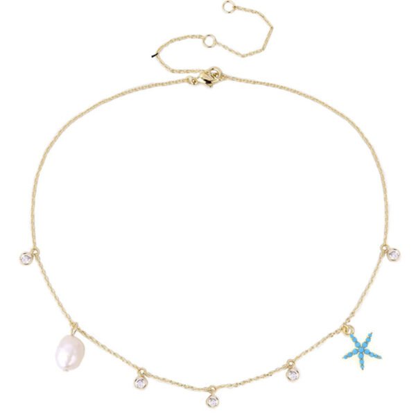 Minimal 14k Gold Starfish Natural Pearl Necklace For Women - Image 6