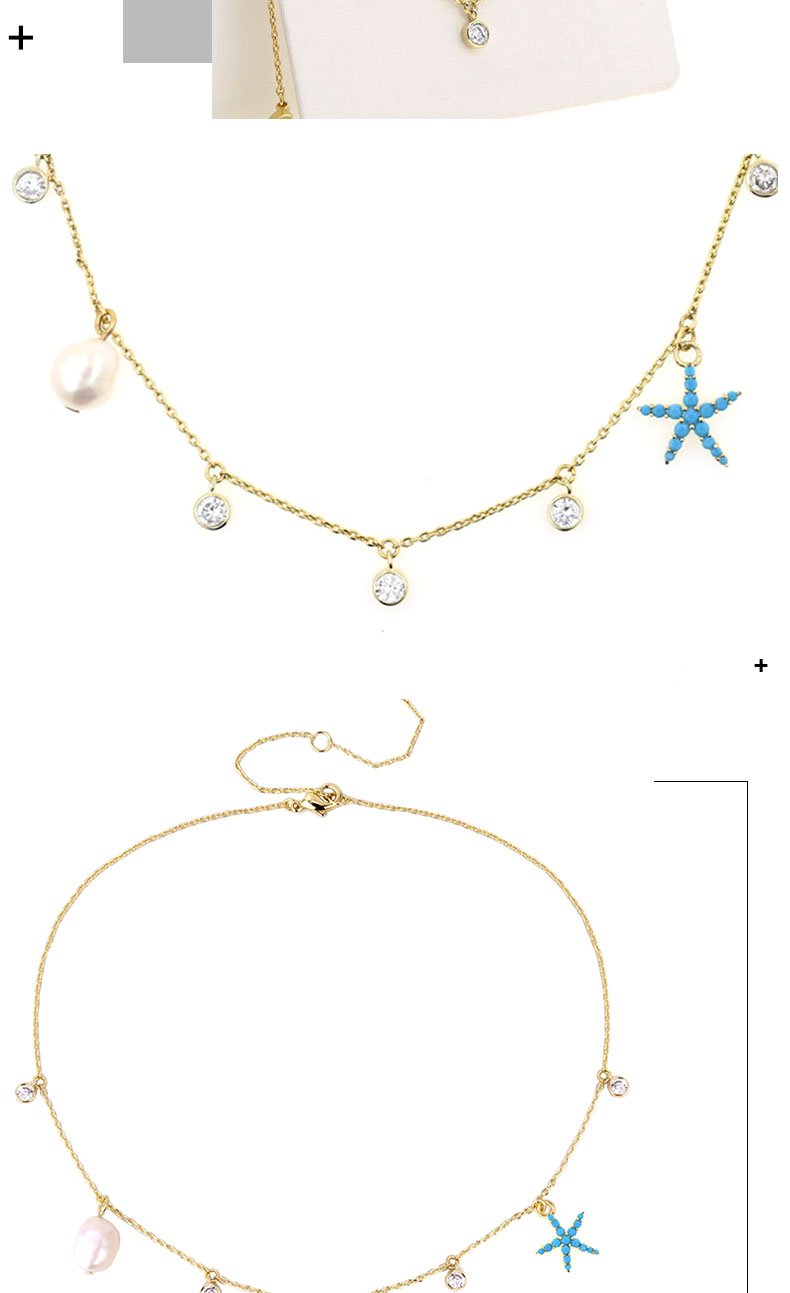 Minimal 14k Gold Starfish Natural Pearl Necklace For Women