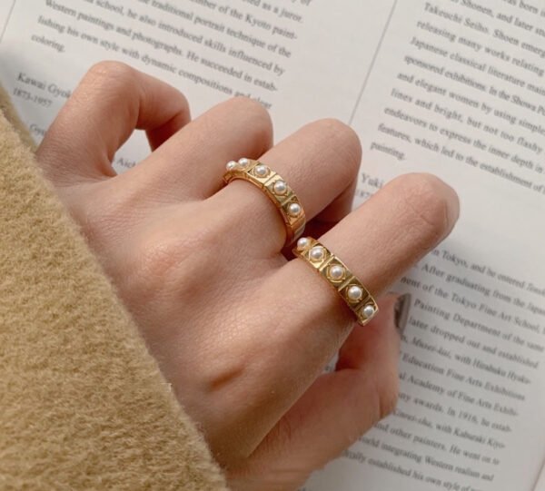 Women's 925 Sterling Silver Pearl Gold Rings