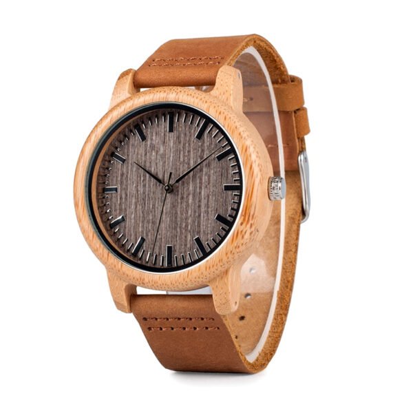 Round Bamboo Wood Watches With Leather Band - Image 4