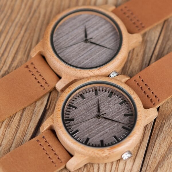 Round Bamboo Wood Watches With Leather Band - Image 7
