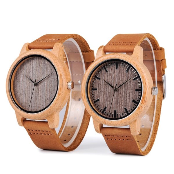 Round Bamboo Wood Watches With Leather Band - Image 3