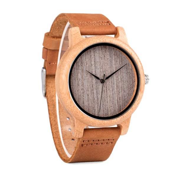 Round Bamboo Wood Watches With Leather Band - Image 5